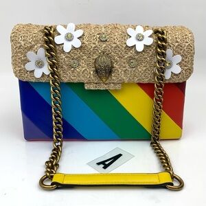 Kurt Geiger Midi Rainbow Leather Shoulder Bag With Floral Embellishment